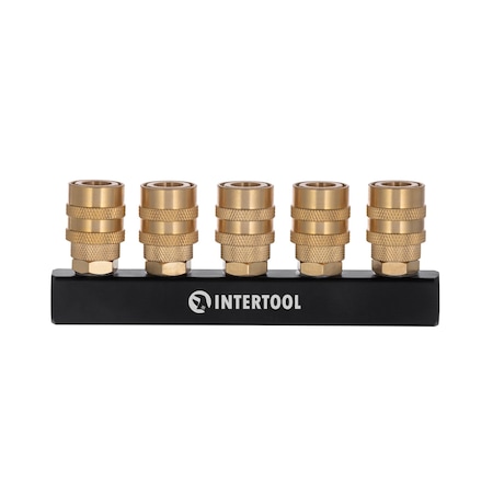 Intertool Air Splitter Manifold, 5-Way, Straight, Brass Couplers PT08-1857